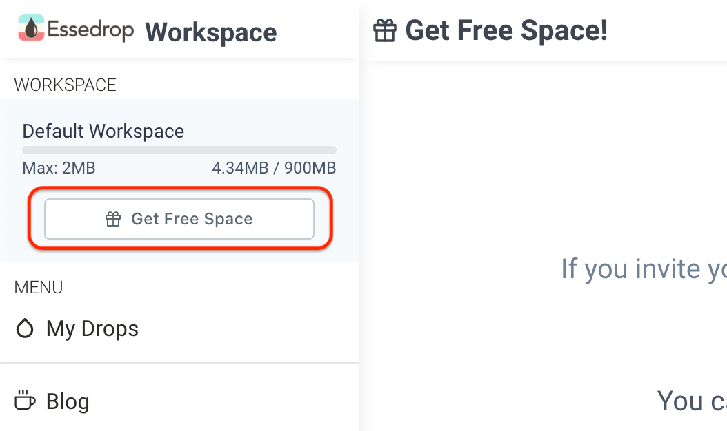 Get Free Space button