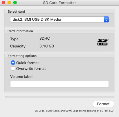 SD Card Formatter 실행화면